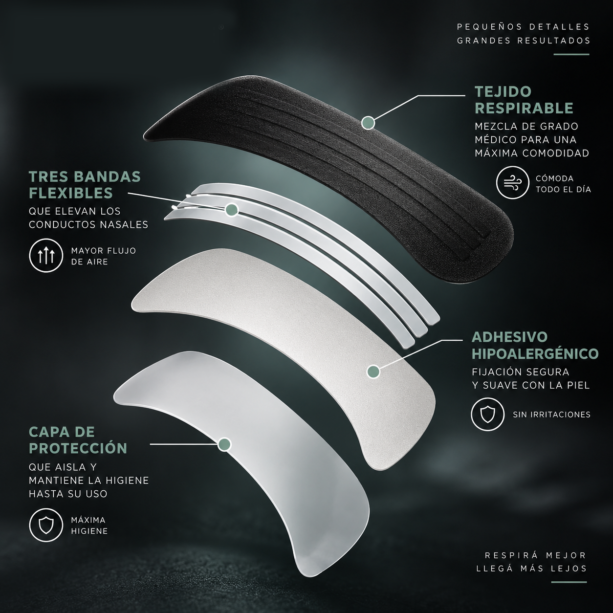 Despiece de Nasal Strips: capas y componentes